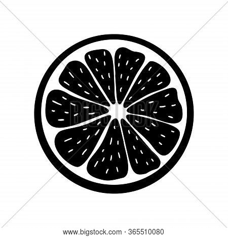 Juicy Black-white Citrus Icon. Stock Vector Illustration. Isolated Element On The Background. For Mo