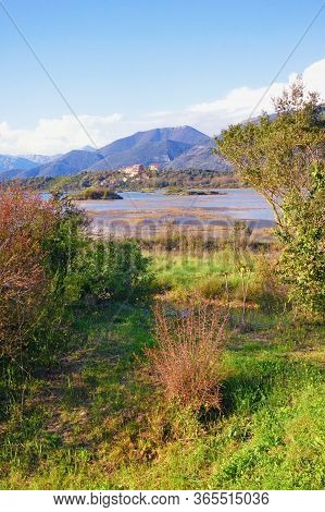 Beautiful Wetland Landscape. Montenegro, Tivat. View Of Tivat Salina  ( Tivatska Solila )  On Sunny 