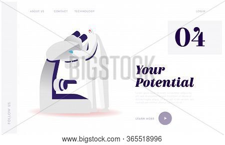 Semiconductors Product Manufacturing Process Landing Page Template. Research Scientist Character In 