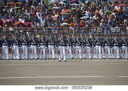 Santiago, Chile - September 19, 2016: Members Of The Chilean Air Force March Past During The Annual 