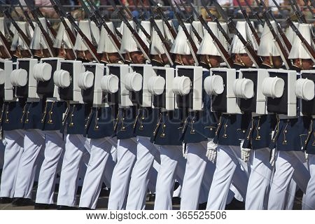 Santiago, Chile - September 19, 2016: Members Of The Chilean Army March Past During The Annual Milit