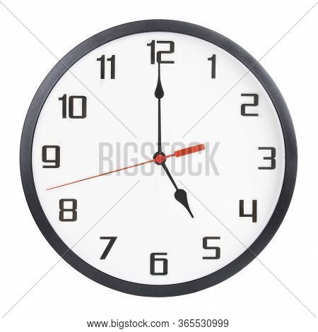 Wall Clock Isolated On White Background. 5 P.m. Or 5 A.m.