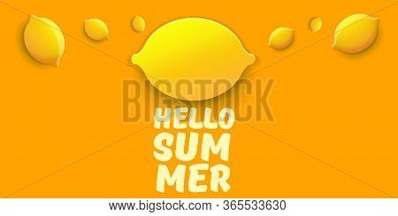 Vector Hello Summer Beach Party Horizontal Banner Design Template With Fresh Lemon Isolated On Orang