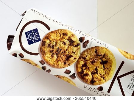 GOMEL, BELARUS - MAY 7, 2020: Cookies Merba homemade cookies with pieces of chocolate 