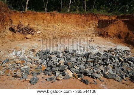 Pile Of Rocks I.e. Lithium Mining And Natural Resources Like Limestone Mining In Quarry. Natural Zeo