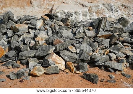 Pile Of Rocks I.e. Lithium Mining And Natural Resources Like Limestone Mining In Quarry. Natural Zeo