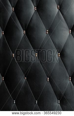 Soviet Soft Black Dermantine Front Door With A Banner Of Fishing Line And Nails - Full Frame Backgro