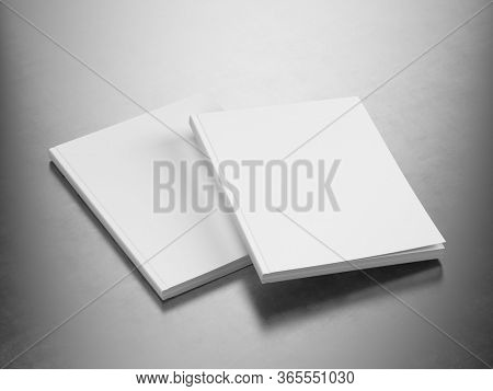 Magazine Pair - Blank White Cover Of Magazine on Metallic Surface. Mock Up Template of Magazine, Book, Brochure, Booklet. 3d Rendering