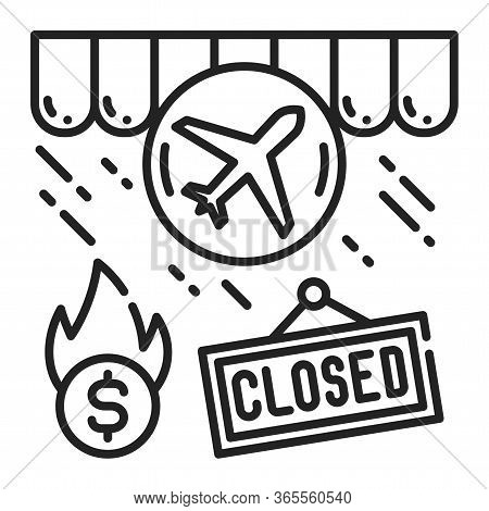 Travel Agency Closing Black Line Icon. Economic Risis. Collapse Business. Markets Plunging. Sign For