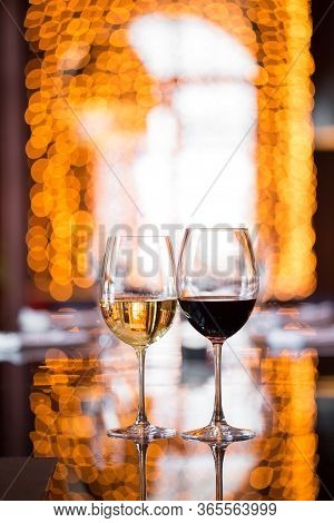 A Two Glass Of White And Red Wine
