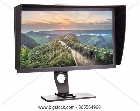 Professional Photographer Monitor With Shading Hood Isolated On White