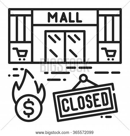 Shopping Mall Closing Black Line Icon. Economic Risis. Collapse Business. Markets Plunging. Sign For