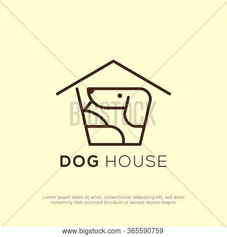 Creative Dog House Logo Vector With Line Art Style, Simple Pet Store Logo Design Inspiration