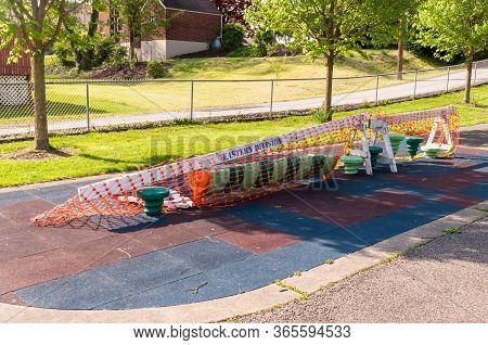Pittsburgh, Pennsylvania, Usa 5/10/20 Playground Equipment Closed And Roped Off Due To The Covid 19 