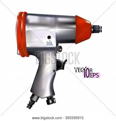 Realistic Pneumatic Wrench Isolated On White Background. Vector Illustration Eps 10.