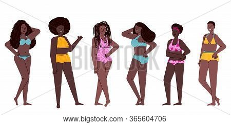 African American Women With Various Hairstyles Vector Illustration Isolated.
