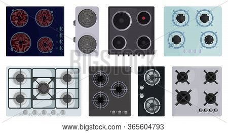 Cooktop Surface Vector Cartoon Set Icon. Vector Illustration Electric Stove On White Background. Iso