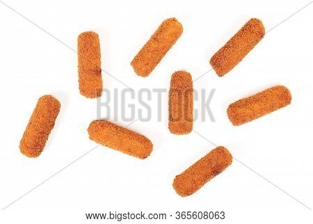 Brown Crusty Dutch Kroketten Isolated On A White Background