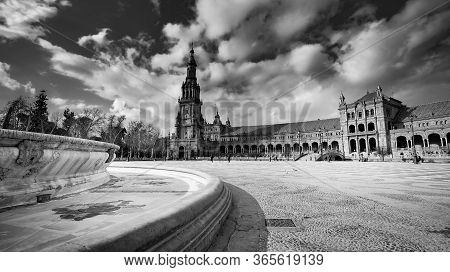 Seville, Spain - 10 February 2020 : Plaza De Espana Spain Square Architecture In Beautiful Seville S