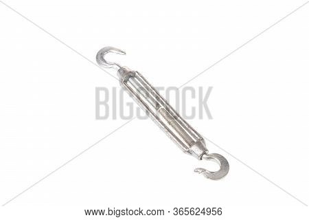 Steel Hook Turnbuckle In Closed Position, Isolated On White Background