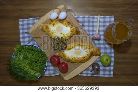 Georgian National Dish Hachapuri Tasty Bread With Eggs