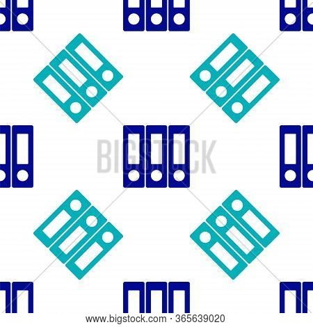 Blue Office Folders With Papers And Documents Icon Isolated Seamless Pattern On White Background. Of