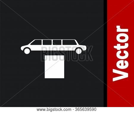 White Luxury Limousine Car And Carpet Icon Isolated On Black Background. For World Premiere Celebrit