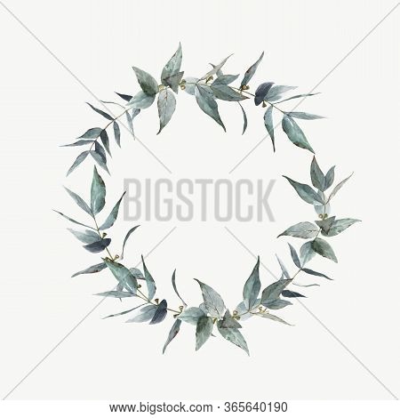 Beautiful Vector Stock Illustration With Watercolor Hand Drawn Laurel Plant Wreath.