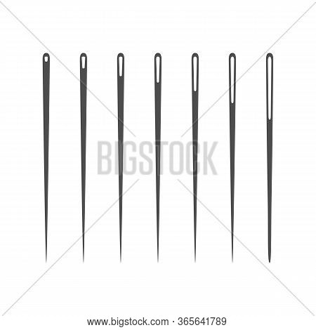 Needle Silhouette Icon Set Vector Illustration. Collection Of Outline Needle Icons Isolated On White