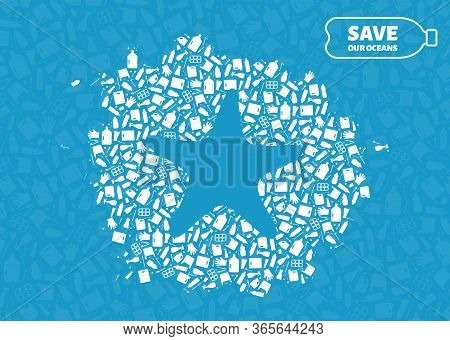 Stop Ocean Plastic Pollution Concept Vector Illustration. Starfish Ocean Animal Outline Cut In Plast
