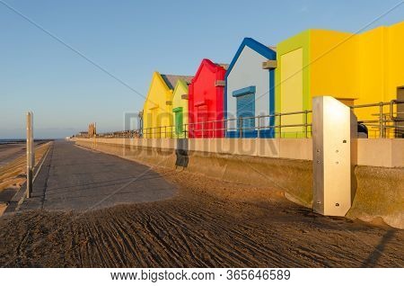 Colourful Kiosks And Buildings Line The Seafront Promenade At Prestatyn, North Wales.