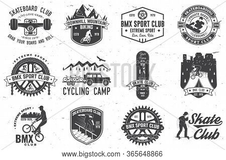 Set Of Bmx, Skateboard And Mtb Extreme Sport Club Badge. Vector Illustration. Concept For Shirt, Log