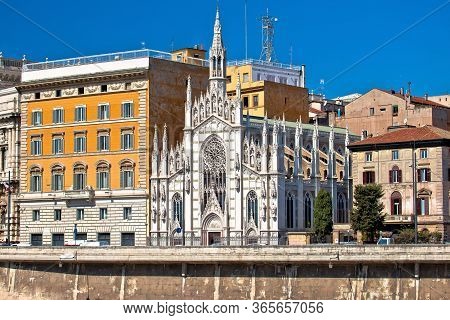 Rome. Sacred Heart Church Of The Intercession On Tiber River Bank In Rome, Eternal City And Capital 
