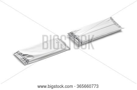 Blank Silver Chocolate Bar Foil Wrap Mockup, Front And Back, 3d Rendering. Empty Cacao Choc Metallic