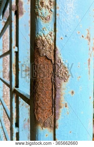 Rust Prod Brown Blue Got The Rail Of The Balcony A Unique Background Texture Macro Photo