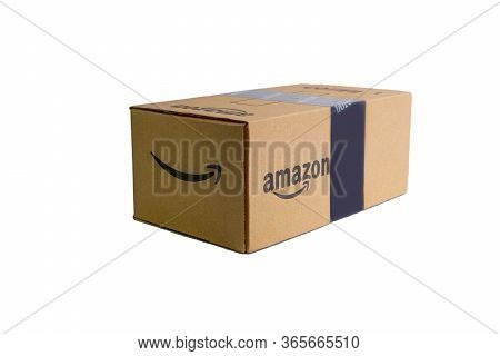 Kuala Lumpur, Malaysia - April 1, 2020 : Amazon Prime Box Or Amazon Shipping Box On White Background