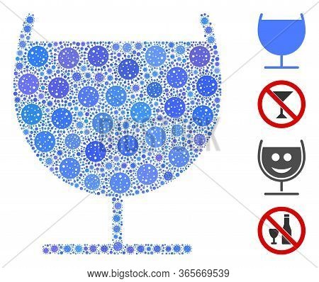 Collage Alcohol Glass United From Coronavirus Icons In Variable Sizes And Color Hues. Vector Pathoge