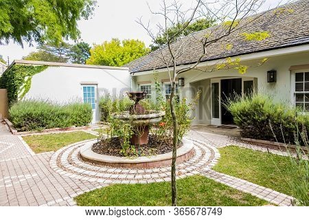 Cape Town, South Africa - February 6, 2020: Entrance To Upmarket Wealthy Suburban Mansion House With