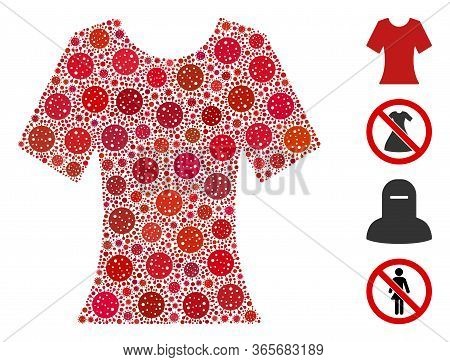 Mosaic Lady T-shirt Organized From Flu Virus Icons In Various Sizes And Color Hues. Vector Viral Par