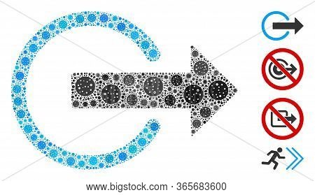 Collage Logout United From Flu Virus Icons In Variable Sizes And Color Hues. Vector Pathogen Parts A