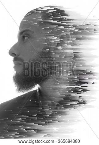A portrait combined with a digital illustration