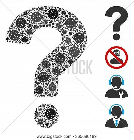 Collage Question Designed From Sars Virus Icons In Different Sizes And Color Hues. Vector Viral Icon