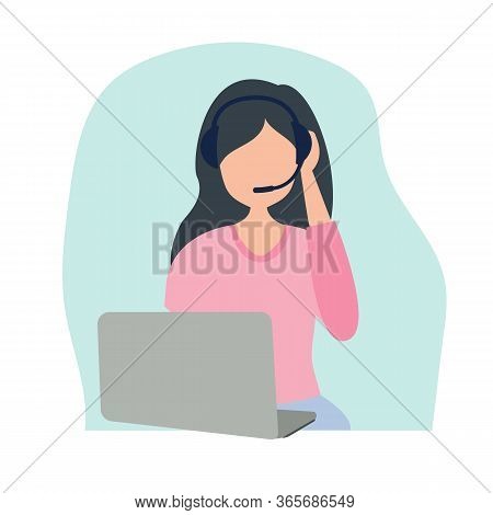Girl With Laptop Sitting On The Floor. Student During Quarantine, Online Distance Education.