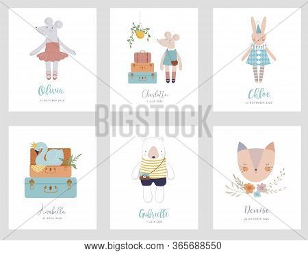Trendy Baby And Children Illustrations, Baby Shower Cards, Invites. Vintage Style. Vector Illustrati