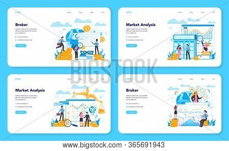 Financial Broker Web Banner Or Landing Page Set. Income, Investment