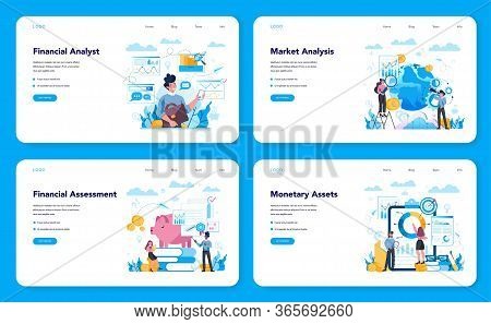 Financial Analyst Or Consultant Web Banner Or Landing Page Set.