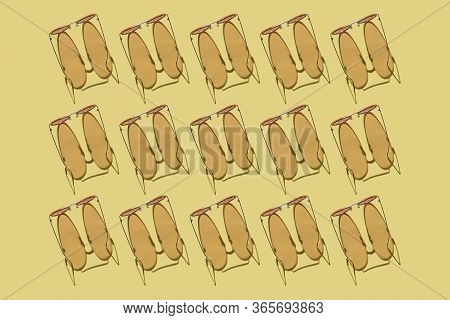 Sunlight Summer Pattern With Sunglasses On Yellow Background.