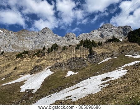 Alpine Peaks Selun And Frümsel (fruemsel Oder Frumsel) In The Churfirsten Mountain Range, Between Th