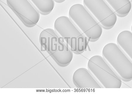 Close-up Plate With Pills Angled Top View Of Mocap. 3d Render Of Mok Up Pills Closeup