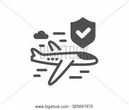 Flight Insurance Hand Icon. Risk Coverage Sign. Travel Protection Symbol. Classic Flat Style. Qualit